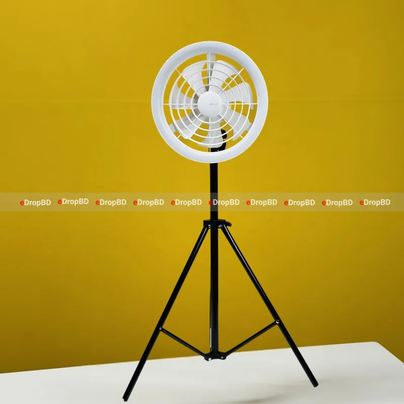 JISULIFE FA17 Rechargeable Fan with LED Light and Table Tripod or with Long Tripod Stand- White Color