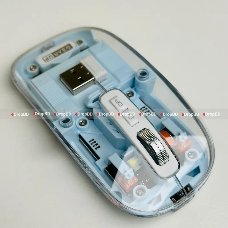 GearUP WM30 Transparent Crystal 2.4G + Bluetooth Magnetic Wireless Mouse- Gray Color