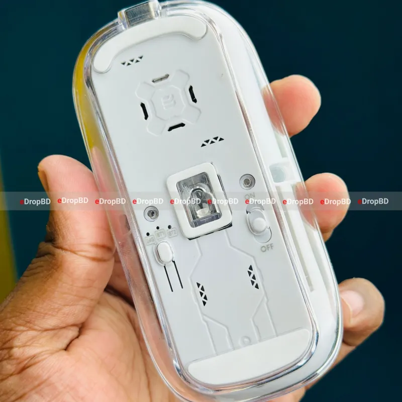 GearUP WM30 Transparent Crystal 2.4G + Bluetooth Magnetic Wireless Mouse- Gray Color