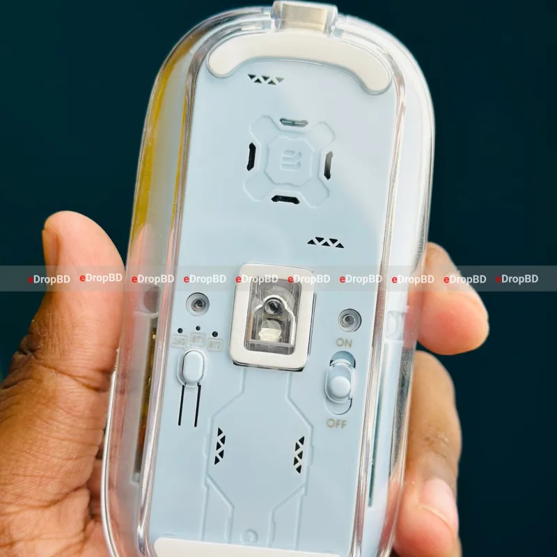 GearUP WM30 Transparent Crystal 2.4G + Bluetooth Magnetic Wireless Mouse- Gray Color