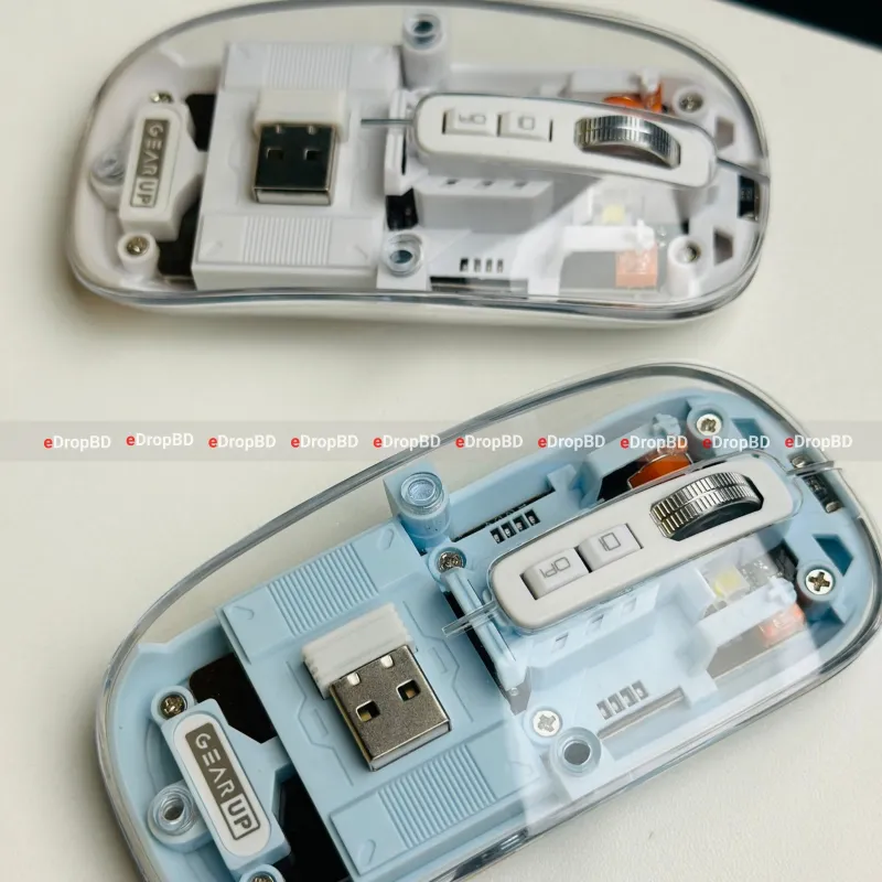 GearUP WM30 Transparent Crystal 2.4G + Bluetooth Magnetic Wireless Mouse- Gray Color